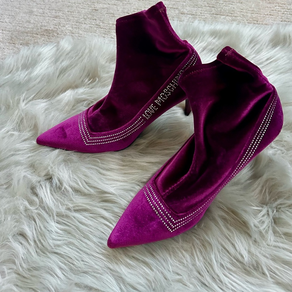 Love Moschino red velvet booties